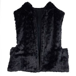 Black SOLID FAUX FUR HOODED VEST